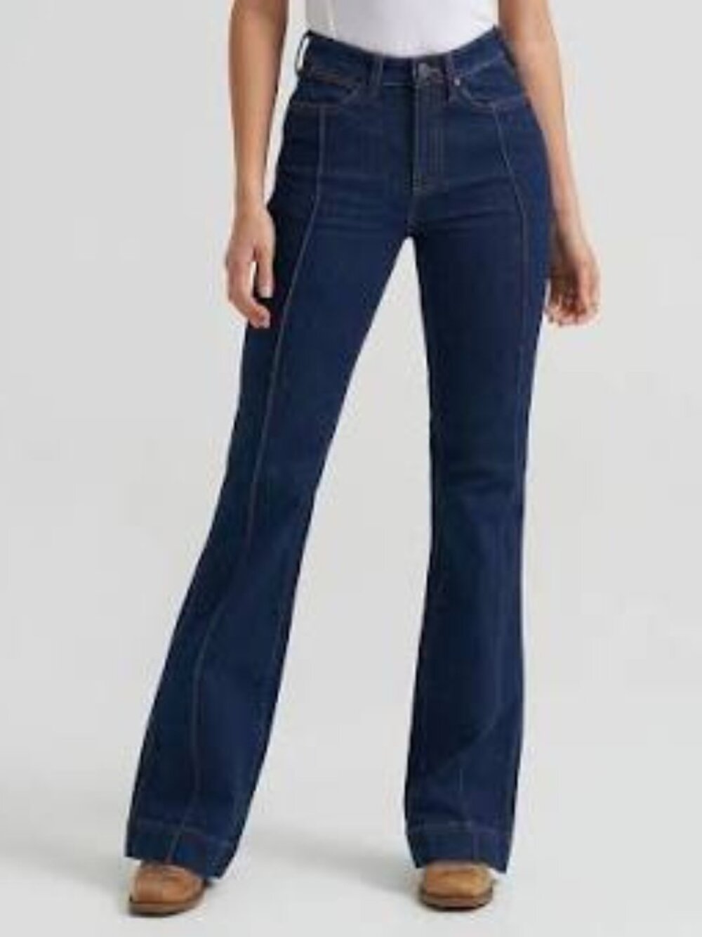 Wrangler Bailey Saria High Rise Pintuck Trouser Flare Jeans Dark Wash 28x36